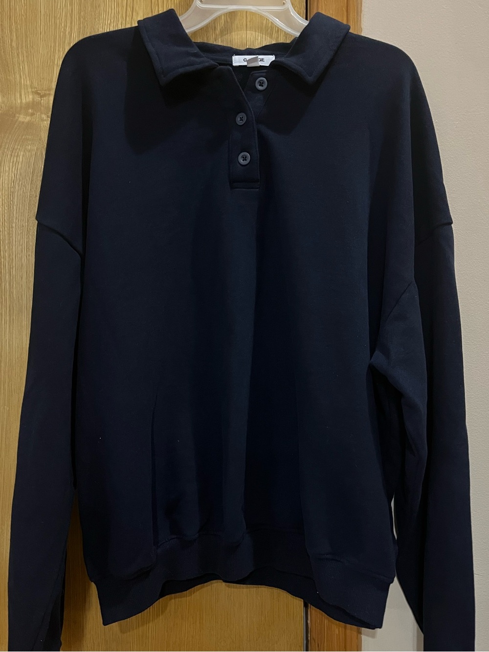 GARAGE Midnight Blue Fleece Collared Button-Up Sweatshirt (Size S/M)